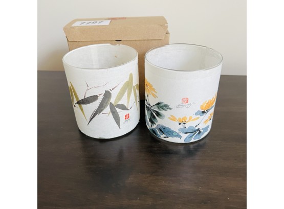 Bruce Iverson Asian Brush Painted Candle Holders - Set Of Two (Dining Room)