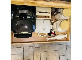 Cabinet Small Appliance Lot With Waffle Maker And Immersion Blender