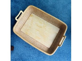 Wicker And Wood Tray Basket
