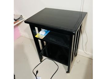 Black Table With Shelves On Wheels (basement)