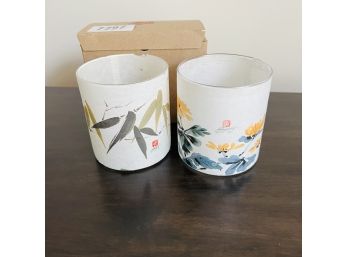 Bruce Iverson Asian Brush Painted Candle Holders - Set Of Two (Dining Room)