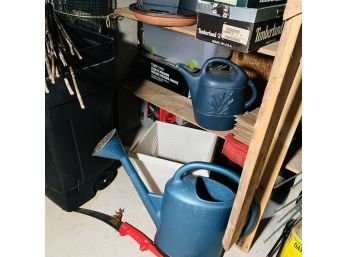 Pair Of Plastic Watering Cans And Square Planter (Basement)