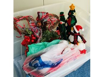 Christmas Bin Lot: Decorations, Vintage Stockings (Upstairs)