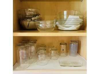 Cabinet Lot With Glasses, Glass Bowls, And Other Glass Ware