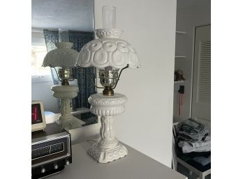 Hurricane Style White Table Lamp