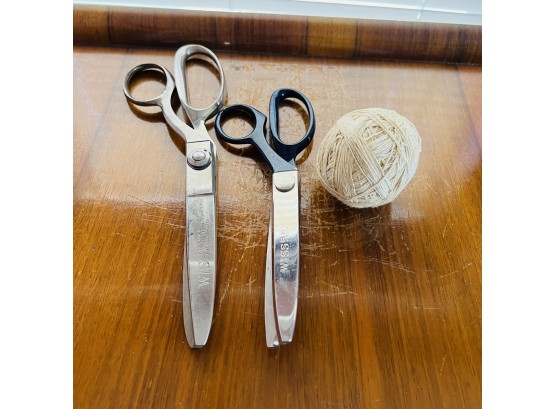 Two Pairs Of Wiss Pinking Shears And Ball Of Twine