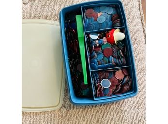 Tupperware Container With BINGO Chips And Magnetic Dotter
