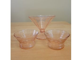 Set Of 3 Vintage Pink Glass Dishes