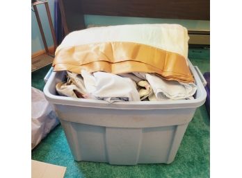 Tote Of Pre-owned Linens And Blanket