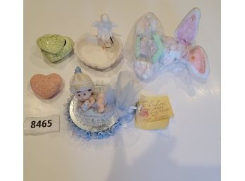 Vintage Gift Shower Items Lot, 6 Inch Bunny With Bird House, Avon Soap Heart