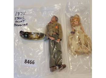 1974 Steve Scott Kenner BSA Doll 9 1/2' Lady Doll 7 1/2' Indian In Canoe 4'