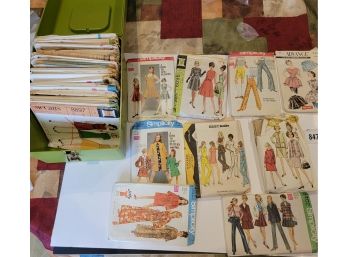 Box Of Approximately 31 Vintage Clothing Patterns Some Opened