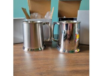 Set Of Pewter Or Silver Plated Tankards
