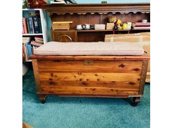 Vintage Pine Chest On Wheels With Cushion