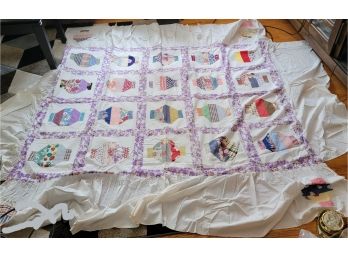 Four-Poster Quilt Top With Hot Air Balloons