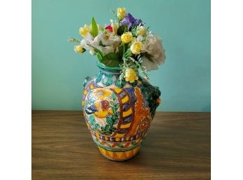 Italian Ceramic Vase With Faux Florals