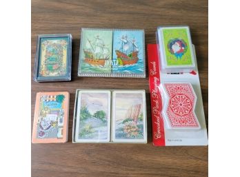 Playing Cards: Hoyle Plastic Coated Pinochle With Boat Design, Souvenir Decks And Crooked Pack