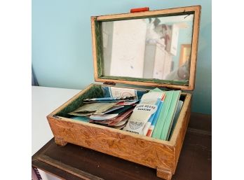 Vintage Box With Mirrored Lid With Sewing Notions