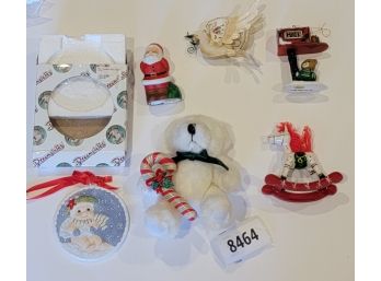 Christmas Items Incluidng Dreamsicles Ornament In Box, Bear W/cane 6', Mrs. Santa Head 4 1/2'