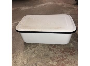 Vintage Enamelware Storage Container With Lid