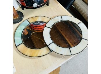 Pair Of Round Stained Glass Mirrors (Basement)