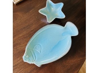 Primitive Artisan Fish Platter And Stafish Bowl