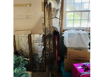 Antique Wooden Skis And Modern Poles (Basement)