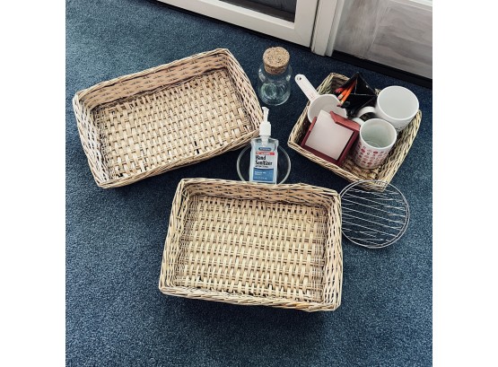 Odds And Ends Lot - 3 Baskets, Jar, Note Paper, And More (office)