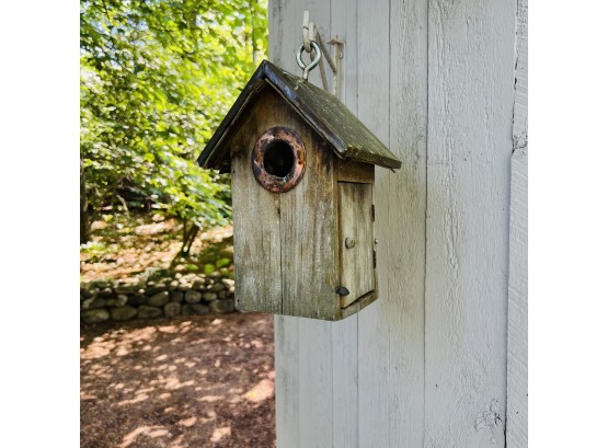 Wooden Bird House With Copper Entry Window
