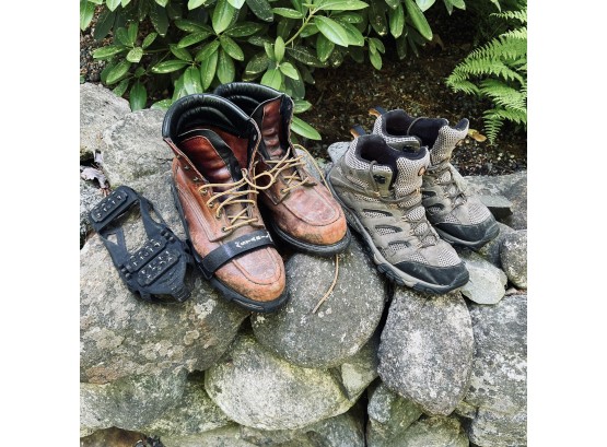 Lot Of Men's Boots And Stabil-Icers - Redwing Leather Boots, Stabile Icers, And Merrell Hiking Boots Size 11