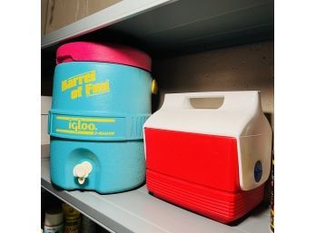 Vintage Igloo Barrel Of Fun 2-gallon Drink Dispenser And MiniMate