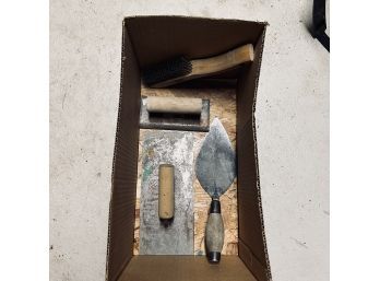 Box Tool Lot - Including Mortar Tools And Wire Brush