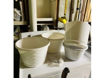 Assorted White Planter Pots And Hanging Chain