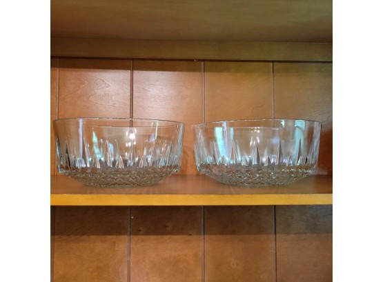 Set Of 2 Arcoroc France Crystal Cut Glass Salad Bowls- Star Burst Diamond Crystal