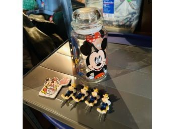 Disney Mickey Mouse Jar, Corn Holders And Magnet (Basement)