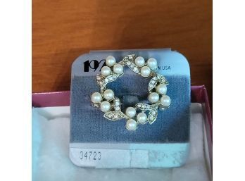 Faux Pearls And Diamond Broach