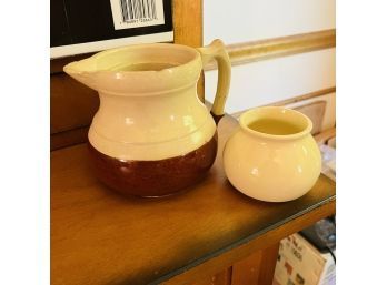 Pottery Pitcher And Small Ceramic Vase