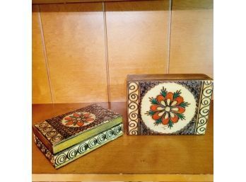 Set Of 2 Hand Carved Boxes From Poland