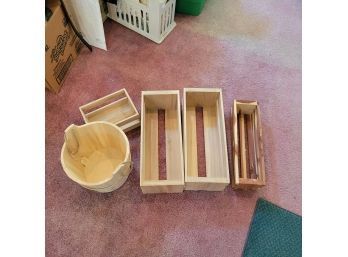 Set Of Wooden Organizers And Bucket