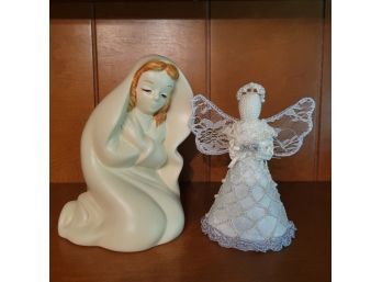 Set Of Angelic Figurines 1 Ceramic 1 Fabric