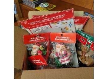 Small Box Of Christmas Ornaments And Stickers