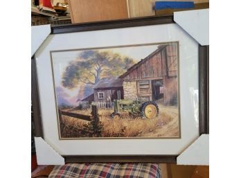 Framed John Deere Tractor And Barn Print