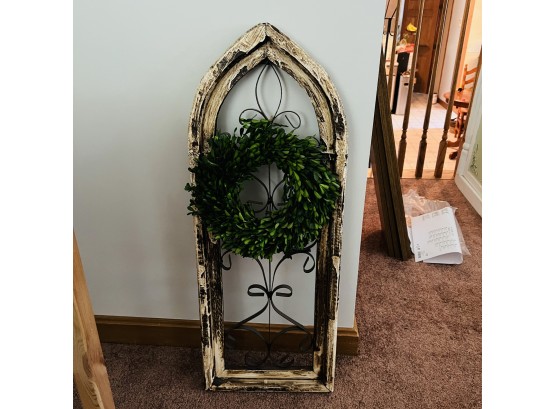 Reclaimed Wood Decorative Window With Faux Boxwood Wreath