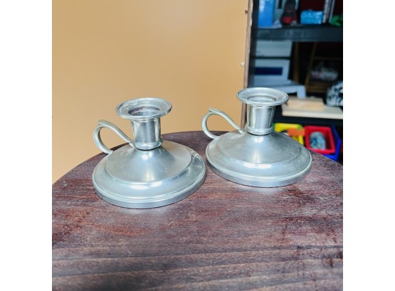 Pair Of Queen Art Pewter Candle Holders