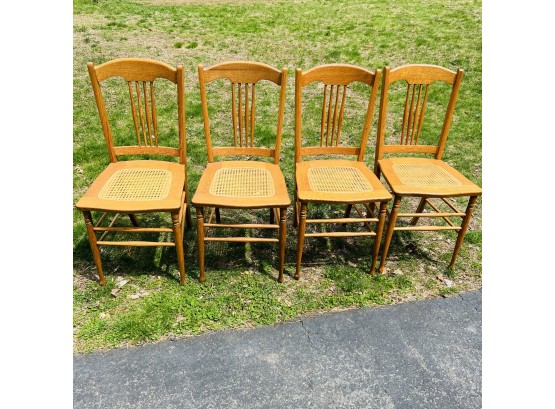 Set Of Four Antique S. Bent & Brothers Wooden Chairs With Cane Seats