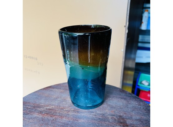 Blue And Brown Blown Glass Vase