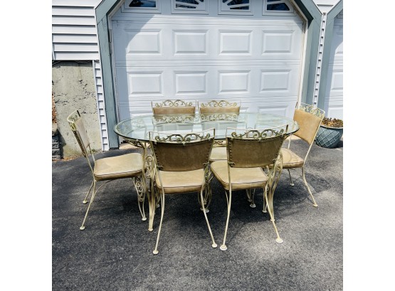 Vintage 1960s Wrought Iron Patio Table And Chair Set