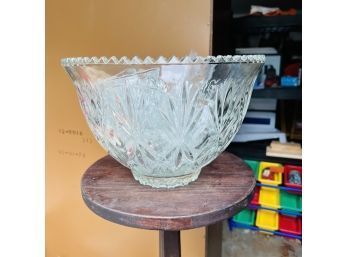 Heavy Glass Punch Bowl With Cups And Rim Hooks