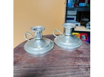 Pair Of Queen Art Pewter Candle Holders