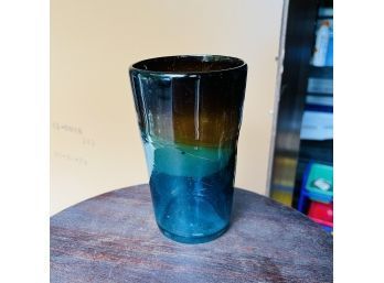 Blue And Brown Blown Glass Vase